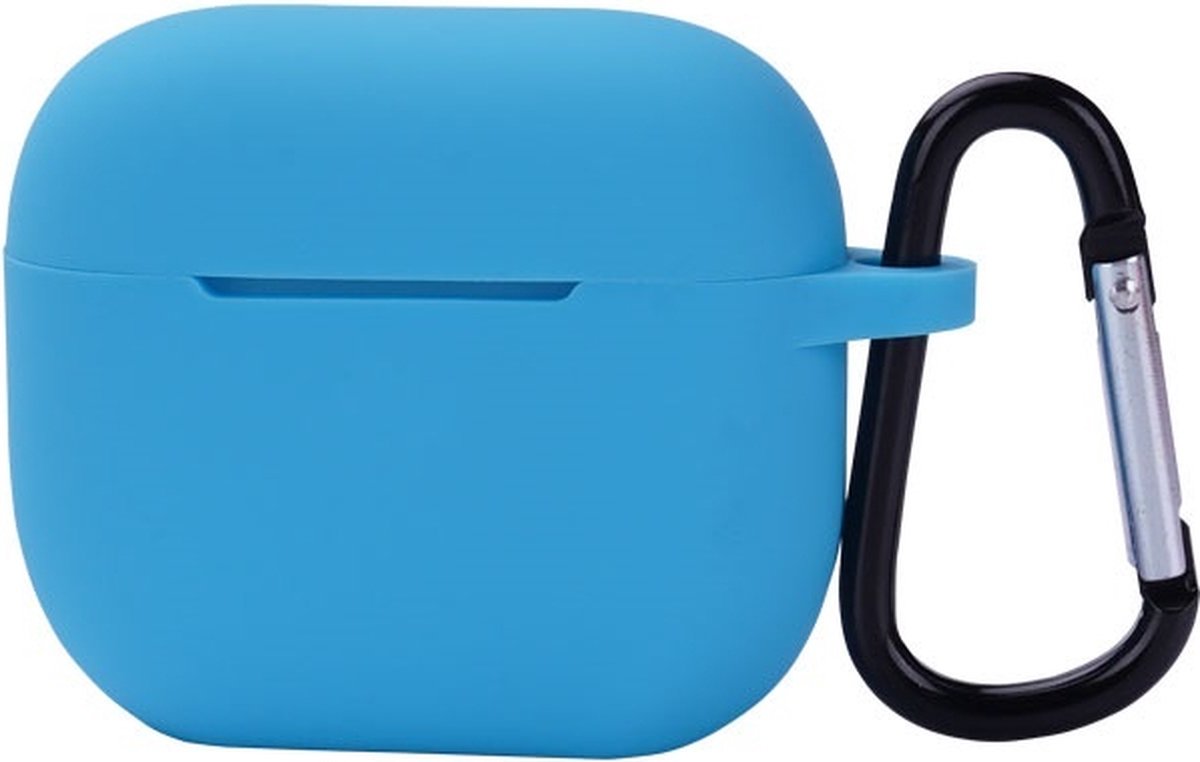 Case2go - Hoesje geschikt voor Apple Airpods Pro - Siliconen Airpods Hoes met Karabijnhaak - Case voor Airpods 3 - Licht Blauw