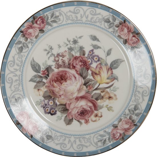 Clayre & Eef Assiette de petit déjeuner Ø 21 cm Blanc Porcelaine Fleurs Assiette