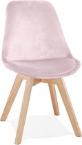 Alterego Stoel in roze fluweel 'JOE' met structuur in natuurkleurig hout