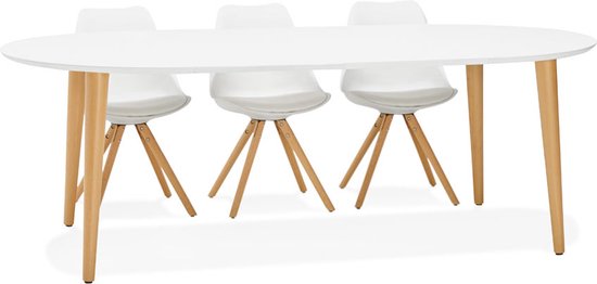 Table ovale extensible de style scandinave : blanc, bois