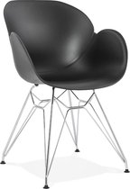 Alterego Moderne stoel 'UNAMI' van zwart kunststof met verchroomd metalen voeten