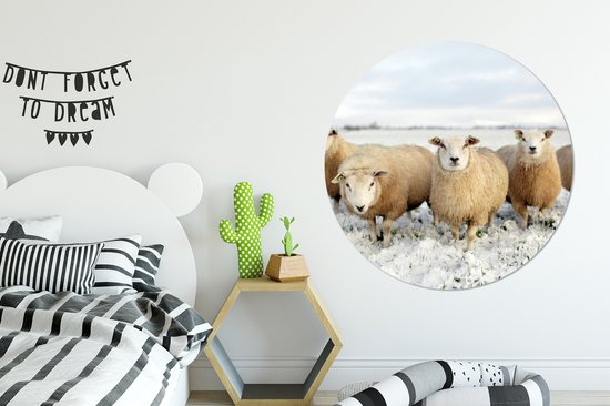 Cercle Mural - Cercle Mural Intérieur - Groupe de Moutons Curieux - ⌀ 150 cm - Décoration murale - Peintures Ronds