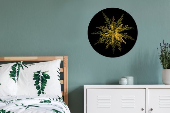 Cercle de papier peint - Une fleur tige d'or sur fond noir - 50x50 cm - Cercle de mur - Autocollant - Sticker papier peint