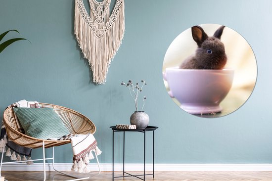 WallCircle - Cercle mural ⌀ 90 - Lapin - Bébé - Tasse à thé - Tableaux ronds salon - Plaque murale ronde - Décoration murale murale cercle - Décoration chambre intérieure - Décoration murale murale cercle mural - Accessoires de maison