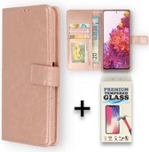 Casemania Hoesje Geschikt voor Motorola Moto E40 Rosegoud & Glazen Screenprotector - Portemonnee Book Case - Kaarthouder & Magneetlipje