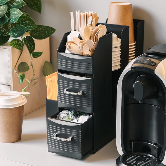 Restaurant Koffie Organizer met 3 compartimenten voor theezakjes suiker en specerijen - Zwarte PVC opbergdoos voor thuis en op kantoor Restaurant Koffie Organizer met 3 compartimenten voor theezakjes suiker en specerijen - Zwarte PVC opbergdoos voor thuis en op kantoor