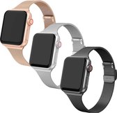By Qubix - 3 x bracelet milanais slim fit - Champagne or + Argent + Zwart - Convient pour Apple Watch 42mm / 44mm / 45mm - Compatible les bracelets Apple Watch séries 3/4/5/6/7 - Noir vendredi 2021 !