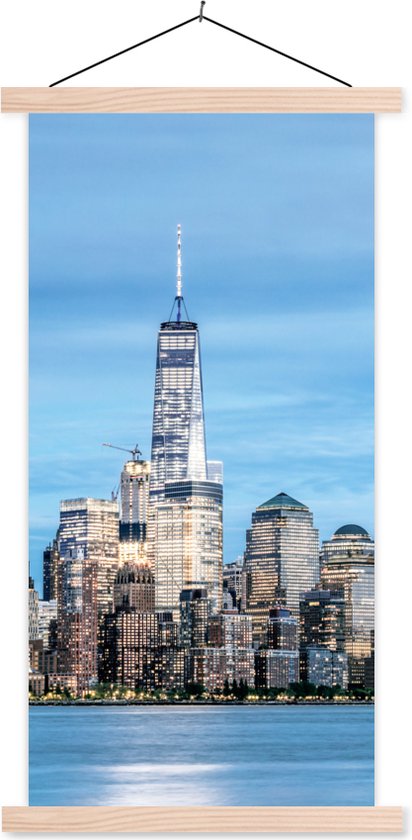 Porte-affiche avec affiche - Affiche scolaire - L'horizon de New York avec le One World Trade Center - 40x80 cm - Lattes vierges