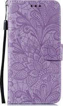 Xiaomi Mi 10 Hoesje - Mobigear - Flowers Serie - Kunstlederen Bookcase - Paars - Hoesje Geschikt Voor Xiaomi Mi 10