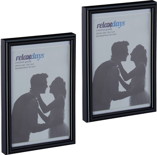 cadre photo relaxdays 10x15 cm - cadre photo - cadres d'échange - 2 cadres photo - passe partout noir