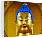 Canvas Schilderij Goud met blauw Boeddha beeld - 40x30 cm - Wanddecoratie