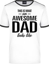 This is what an awesome dad looks like wit/zwart ringer cadeau t-shirt - heren - Vaderdag / cadeau shirt 2XL