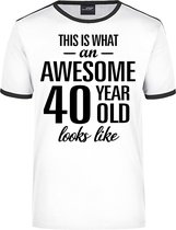 Awesome 40 year - geweldige 40 jaar wit/zwart ringer cadeau t-shirt heren -  Verjaardag cadeau S