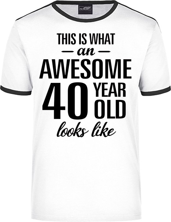 Awesome 40 year - geweldige 40 jaar wit/zwart ringer cadeau t-shirt heren - Verjaardag cadeau S