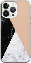 iPhone 13 Pro hoesje siliconen - Marmer zwart bruin - Soft Case Telefoonhoesje - Marmer - Transparant, Bruin