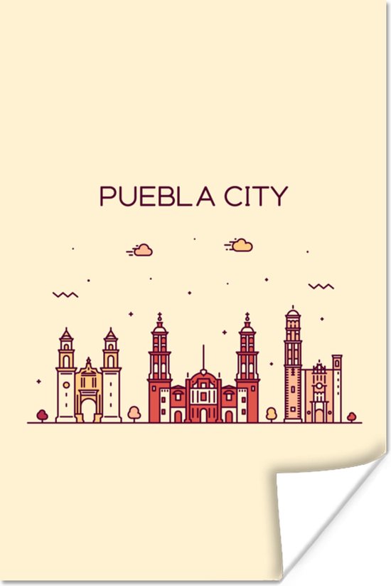 Poster Mexico - Skyline - Puebla - 20x30 cm