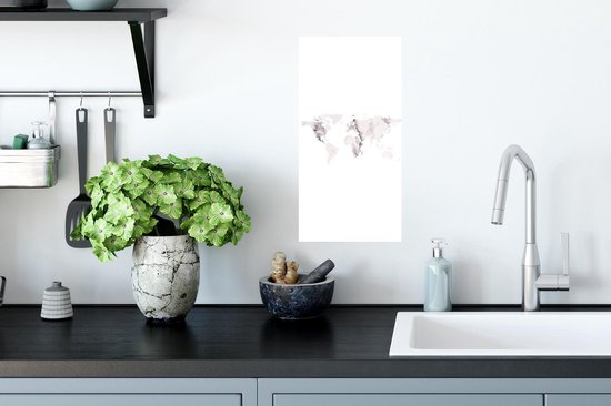 Carte du Wereldkaart murale - Carte du Wereldkaart - Marbre - Wit - 20x40 cm - Affiche