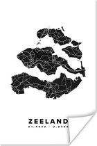Poster Zeeland - Kaart - Zwart - Wit - 20x30 cm