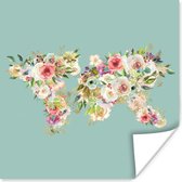 Affiche Carte - Monde - Roses - Vert - 30x30 cm