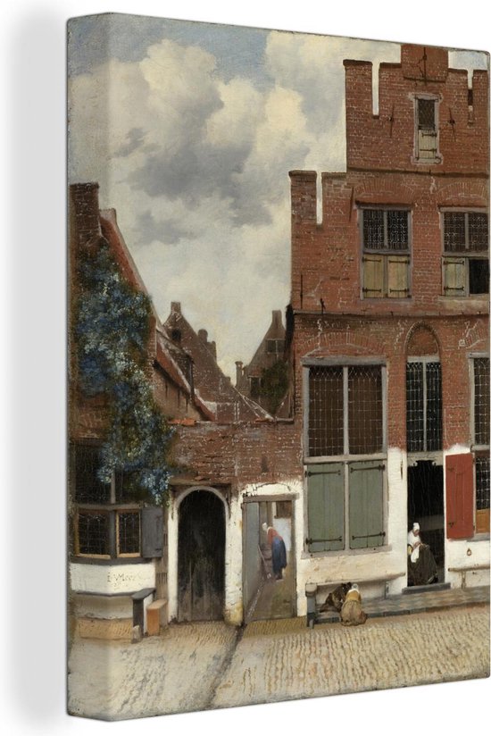 Canvas Schilderij Het straatje - Johannes Vermeer - 90x120 cm - Wanddecoratie
