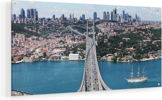 Artaza Glasschilderij - Istanbul Bosporus Brug Vanaf Boven - 80x40 - Plexiglas Schilderij - Foto op Glas