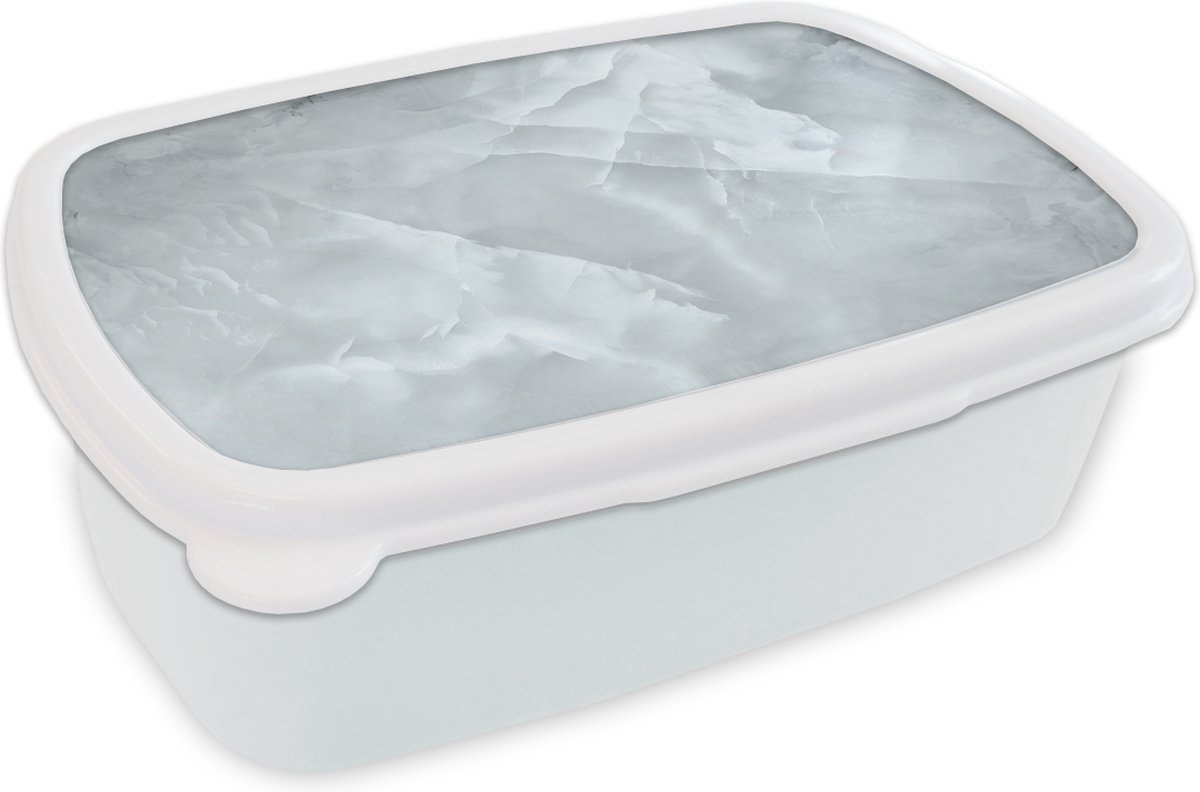 Broodtrommel Wit - Lunchbox - Brooddoos - Marmer - Luxe - Wit - 18x12x6 cm - Volwassenen