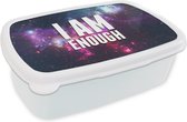 Broodtrommel Wit - Lunchbox - Brooddoos - Quotes - 'I am enough' - Spreuken - Sterren - Jongens - Meisjes - Kids - 18x12x6 cm - Volwassenen