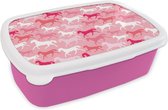 Broodtrommel Roze - Lunchbox - Brooddoos - Paarden - Roze - Dieren - Meisjes - Kinderen - Meiden - 18x12x6 cm - Kinderen - Meisje
