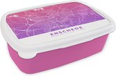 Broodtrommel Roze - Lunchbox - Brooddoos - Stadskaart - Enschede - Paars - Roze - 18x12x6 cm - Kinderen - Meisje