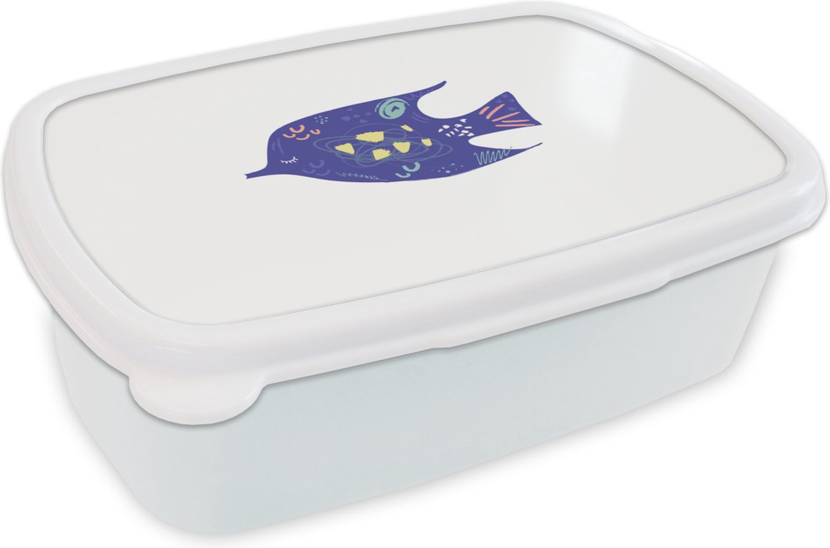Broodtrommel Wit - Lunchbox - Brooddoos - Vis - Paars - Pastel - 18x12x6 cm - Volwassenen