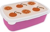 Broodtrommel Roze - Lunchbox - Brooddoos - Zomers - Tomaten - Patronen - 18x12x6 cm - Kinderen - Meisje