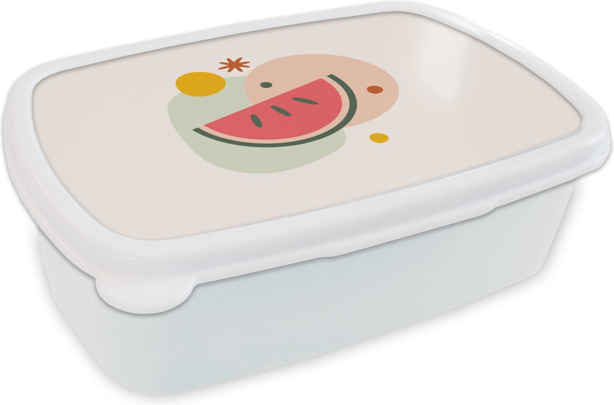 Broodtrommel Wit - Lunchbox - Brooddoos - Watermeloen - Fruit - Pastel - 18x12x6 cm - Volwassenen