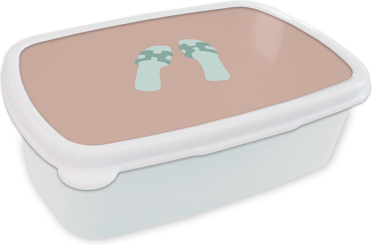 Broodtrommel Wit - Lunchbox - Brooddoos - Zomer - Slippers - Pastel - 18x12x6 cm - Volwassenen