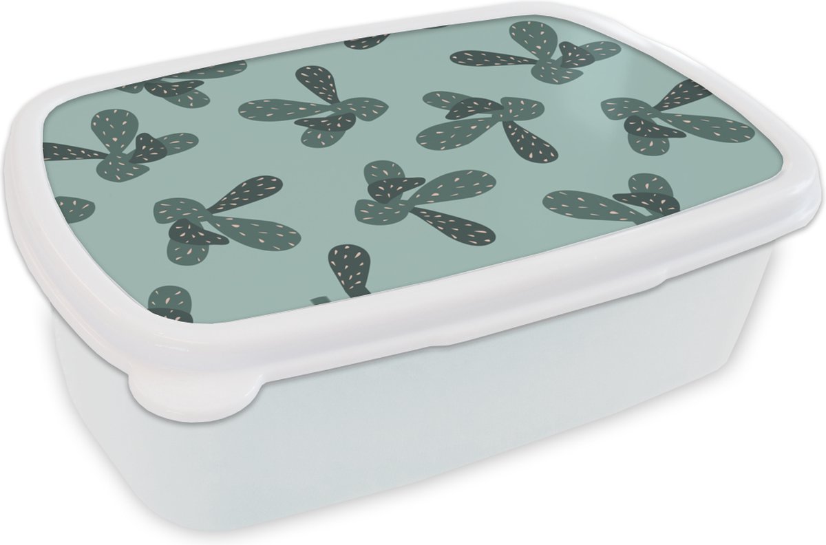 Broodtrommel Wit - Lunchbox - Brooddoos - Zomer - Cactussen - Pastel - 18x12x6 cm - Volwassenen