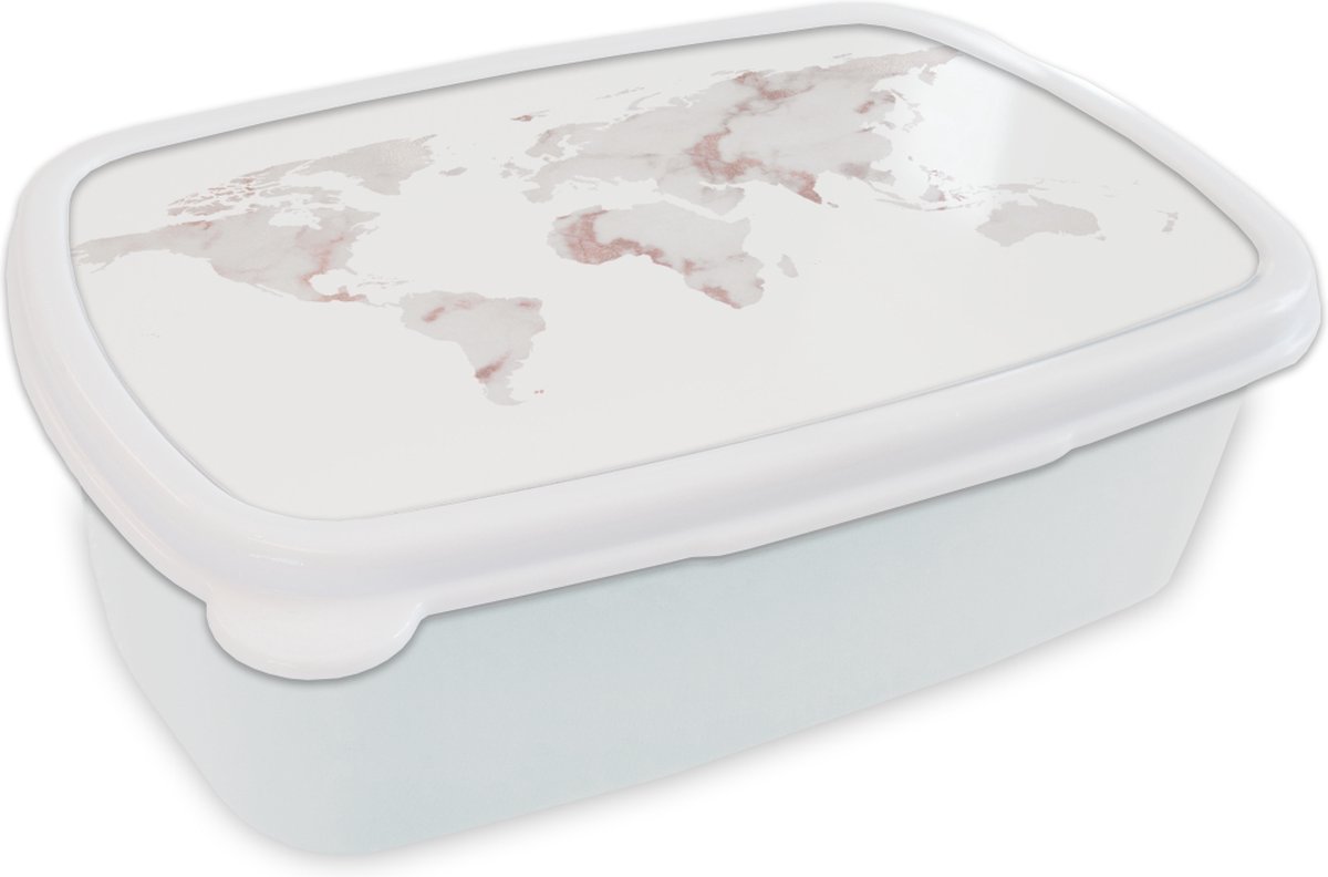 Broodtrommel Wit - Lunchbox - Brooddoos - Wereldkaart - Marmer - Koper - 18x12x6 cm - Volwassenen