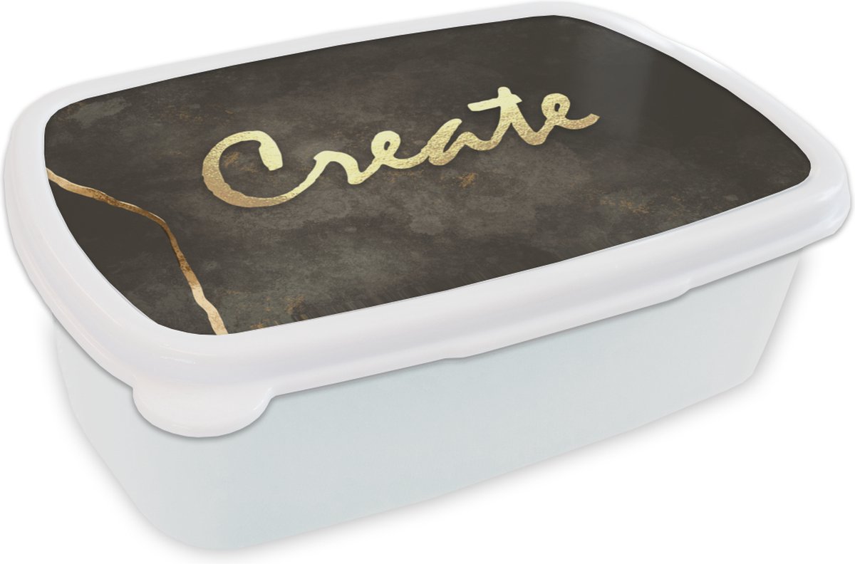 Broodtrommel Wit - Lunchbox - Brooddoos - Quote - Creatief - Goud - Zwart - 18x12x6 cm - Volwassenen
