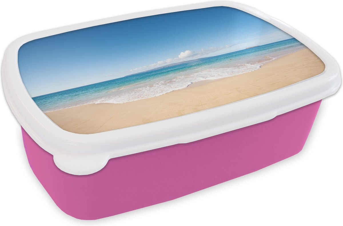 Broodtrommel Roze - Lunchbox - Brooddoos - Zee - Turquoise - Hawaii - 18x12x6 cm - Kinderen - Meisje