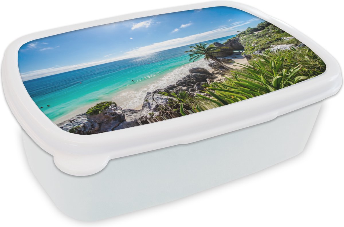 Broodtrommel Wit - Lunchbox - Brooddoos - Strand - Natuur - Wolken - 18x12x6 cm - Volwassenen