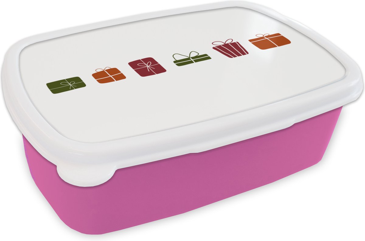 Broodtrommel Roze - Lunchbox - Brooddoos - Cadeaus - Kerst - Wit - 18x12x6 cm - Kinderen - Meisje