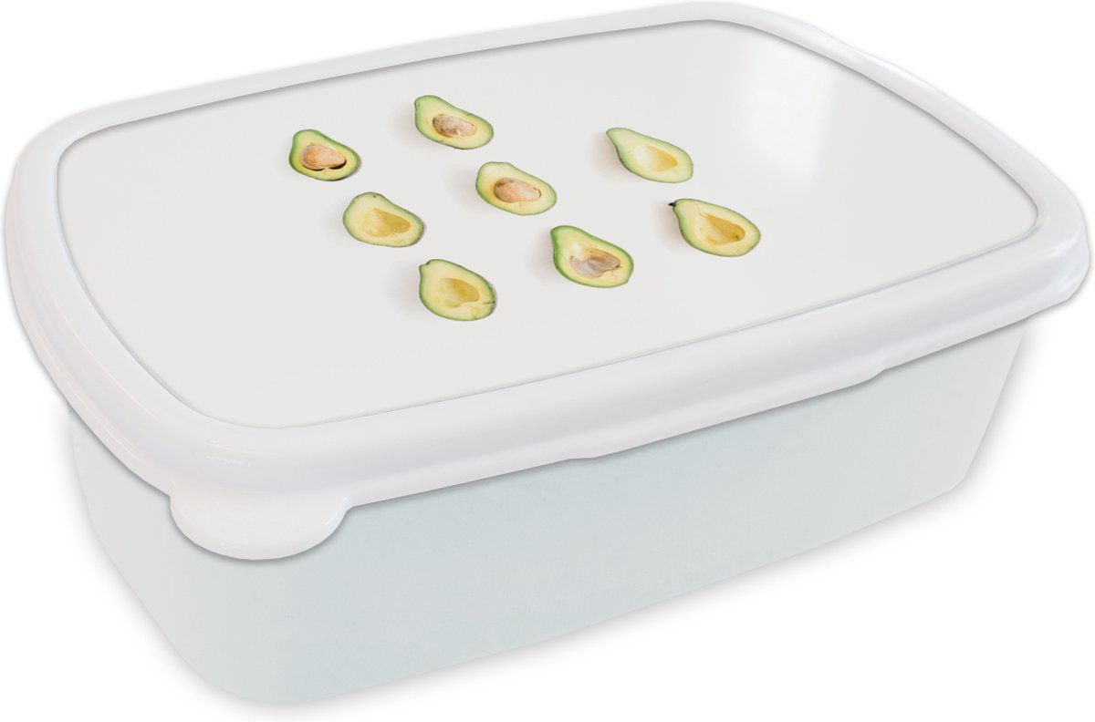 Broodtrommel Wit - Lunchbox - Brooddoos - Avocado - Groen - Tropisch - 18x12x6 cm - Volwassenen