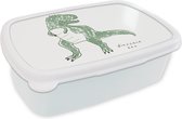 Broodtrommel Wit - Lunchbox - Brooddoos - Kinderkamer - Dinosaurus - Tyrannosaurus Rex - Jongen - Meisjes - Kind - 18x12x6 cm - Volwassenen