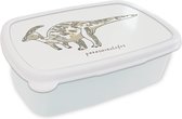 Broodtrommel Wit - Lunchbox - Brooddoos - Kinderkamer - Parasaurolofus - Dinosaurus - Jongens - Meisjes - Kindje - 18x12x6 cm - Volwassenen