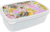 Broodtrommel Wit - Lunchbox - Brooddoos - Zwevende donuts - 18x12x6 cm - Volwassenen