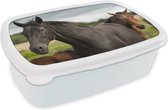 Broodtrommel Wit - Lunchbox Paarden - Weide - Zweden - Brooddoos 18x12x6 cm - Brood lunch box - Broodtrommels voor kinderen en volwassenen