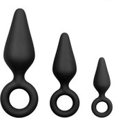 Zwarte buttplugs met trekring - setje