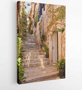 Smalle straat met groen in bloempotten op de vloer en de muren in Dubrovnik, Kroatië -Modern Art Canvas -Verticaal - 73186867 - 115*75 Vertical