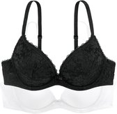 Dorina 2-Pack Push up / Plunge BH's - Sonia - Goedkope T-shirt kanten Bh's - 3/4 Cup - 90D