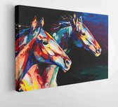 Olieverf paard portret schilderij in veelkleurige tinten. Conceptueel abstract schilderij van een paard. - Moderne kunst canvas - Horizontaal - 1851296740 - 115*75 Horizontal