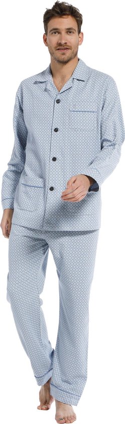 Robson Heren pyjama Flanelkatoen knoopsluiting 707-6 - 60 - Blauw | bol.com