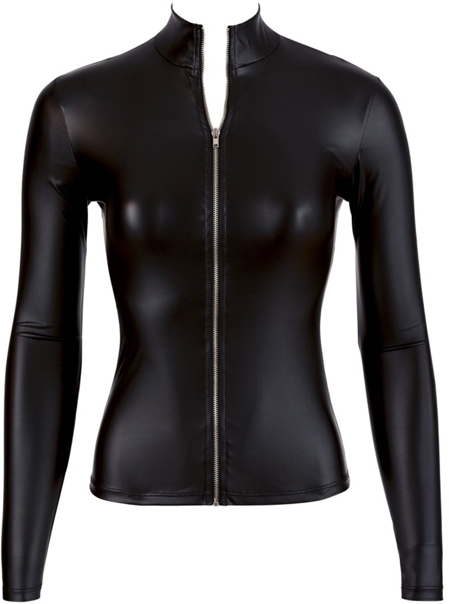 Goedkoopste Cottelli Collection – Wetlook Shirt met Lange Mouwen Als Pure Verleiding voor Spannende Dates – Maat L - Zwart